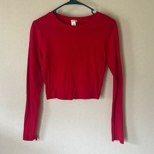 Waffle long sleeve crop top. Color is red. Size is medium.